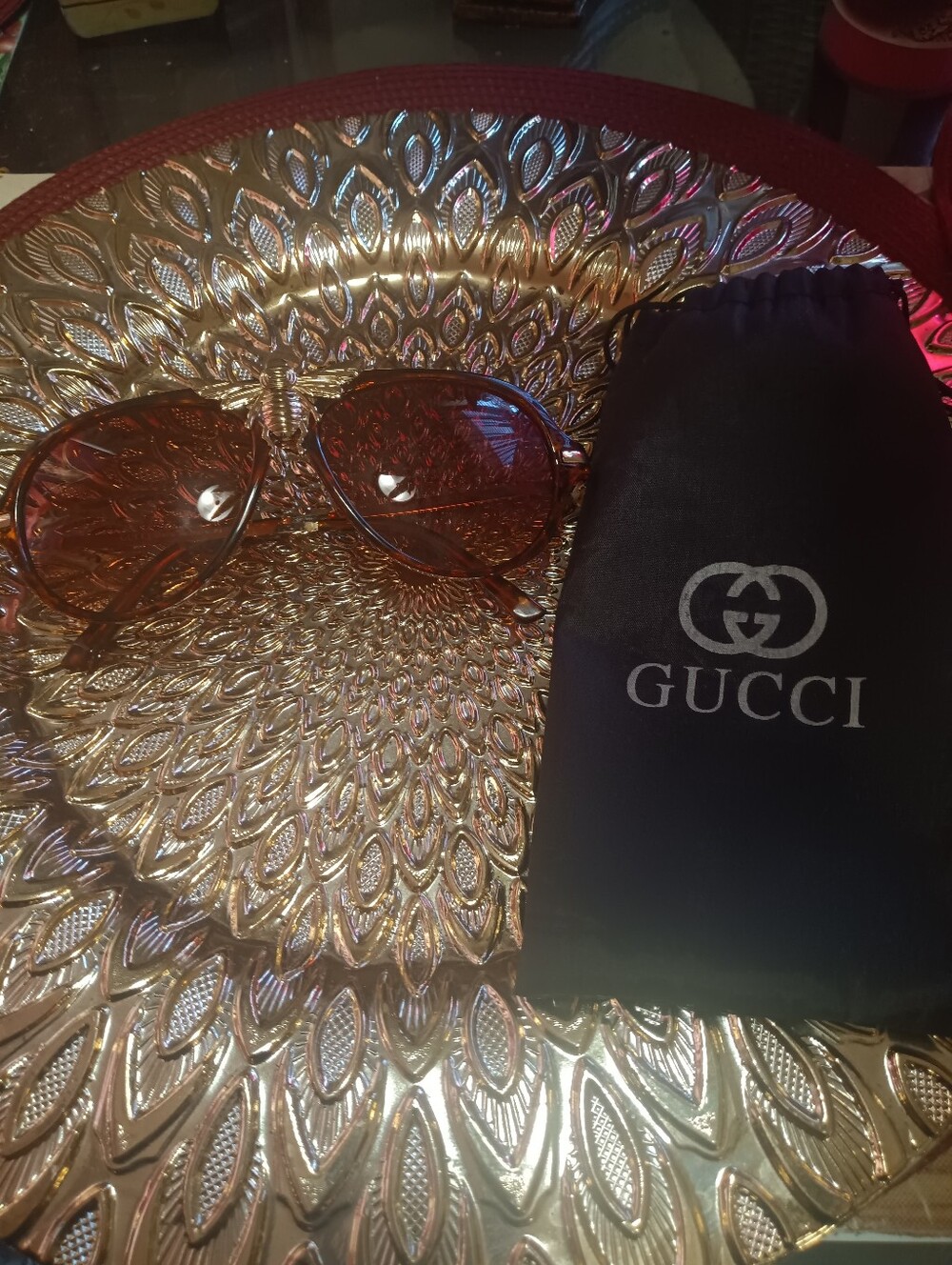 Gucci Bumblebee Brown Lens Aviator Sunglasses with Branded Pouch